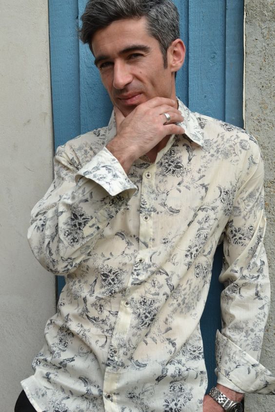 Cream & Charcoal Vintage men's Shirt.