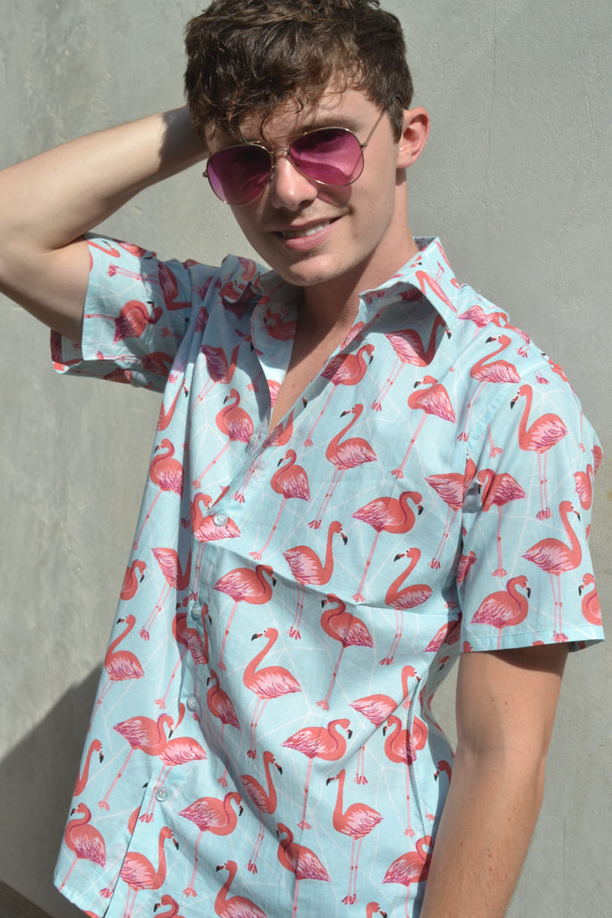 short sleeve flamingo blue