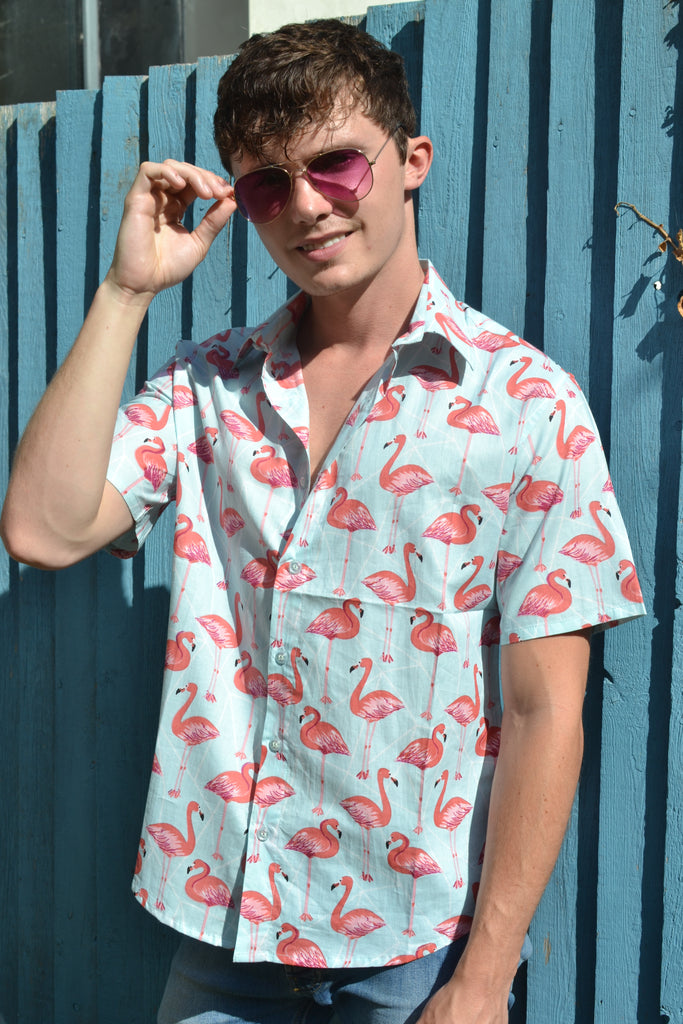 short sleeve flamingo blue