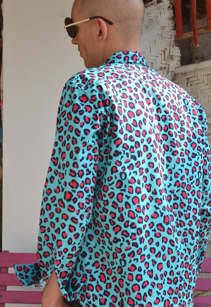Turquoise Leopard Long Sleeve Shirt