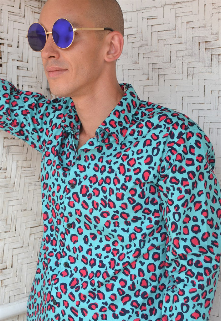 Turquoise Leopard Long Sleeve Shirt