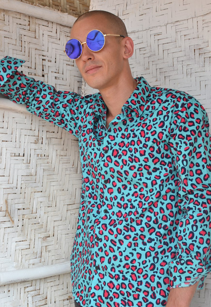 Turquoise Leopard Long Sleeve Shirt