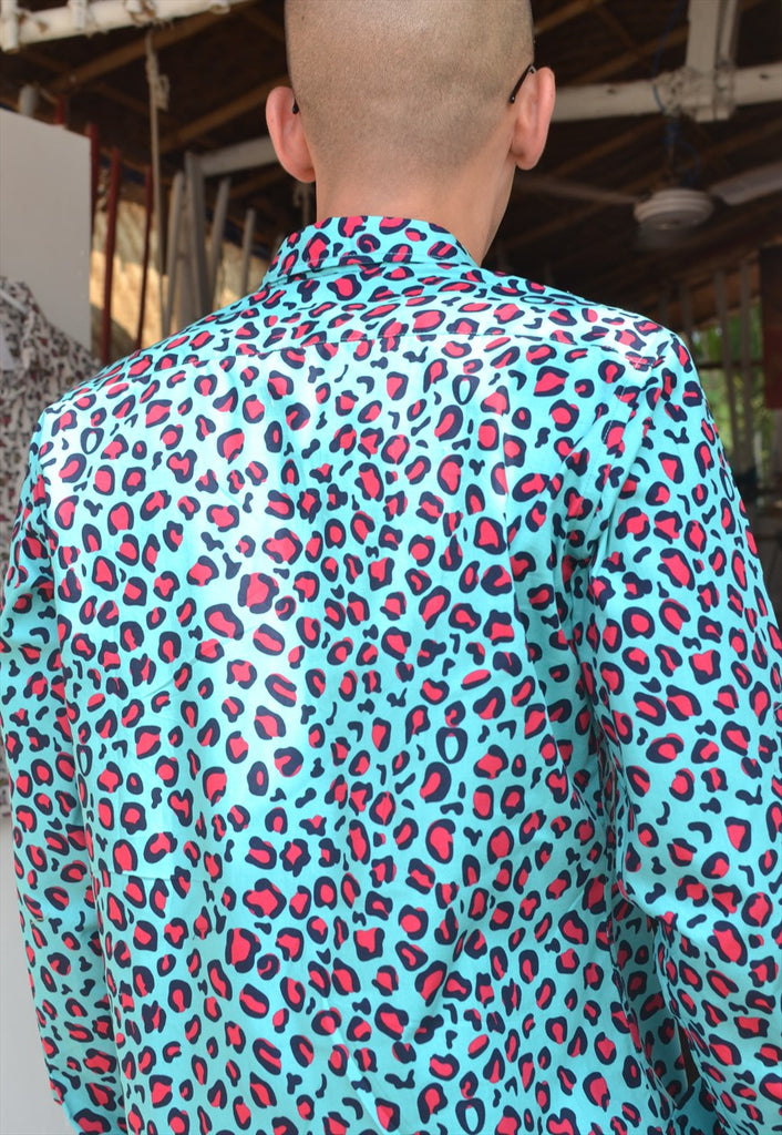 Turquoise Leopard Long Sleeve Shirt