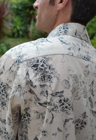 Cream & Charcoal Vintage men's Shirt.