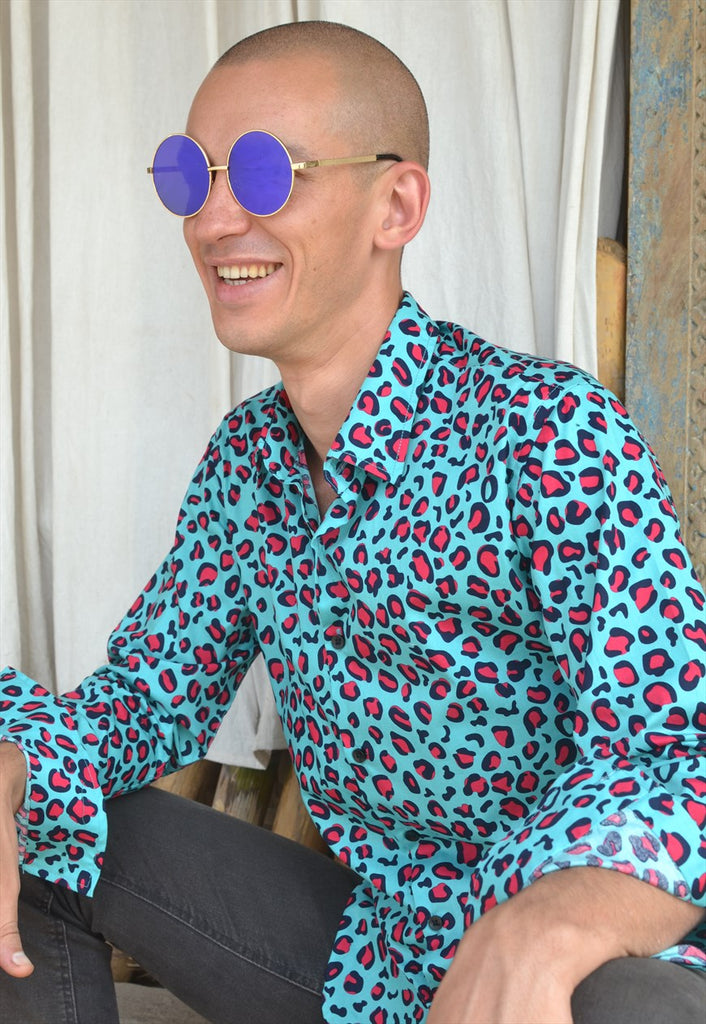 Turquoise Leopard Long Sleeve Shirt