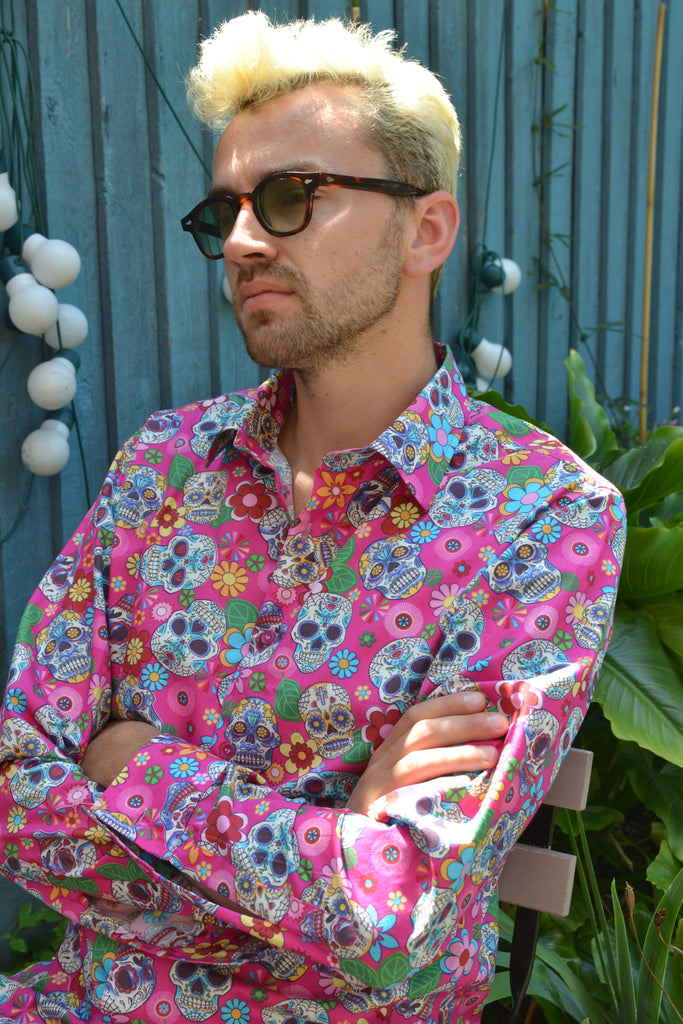 Pink Skulls long sleeve shirt.