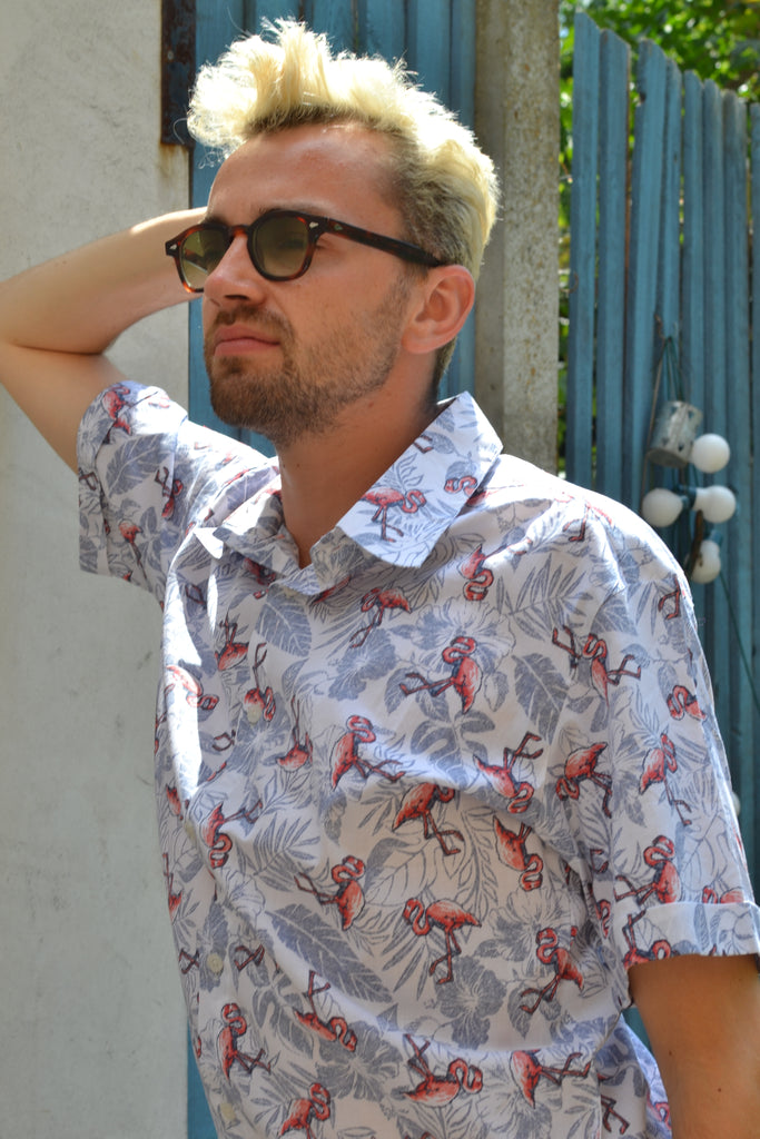 Flamingo & leaf short sleeve shirt
