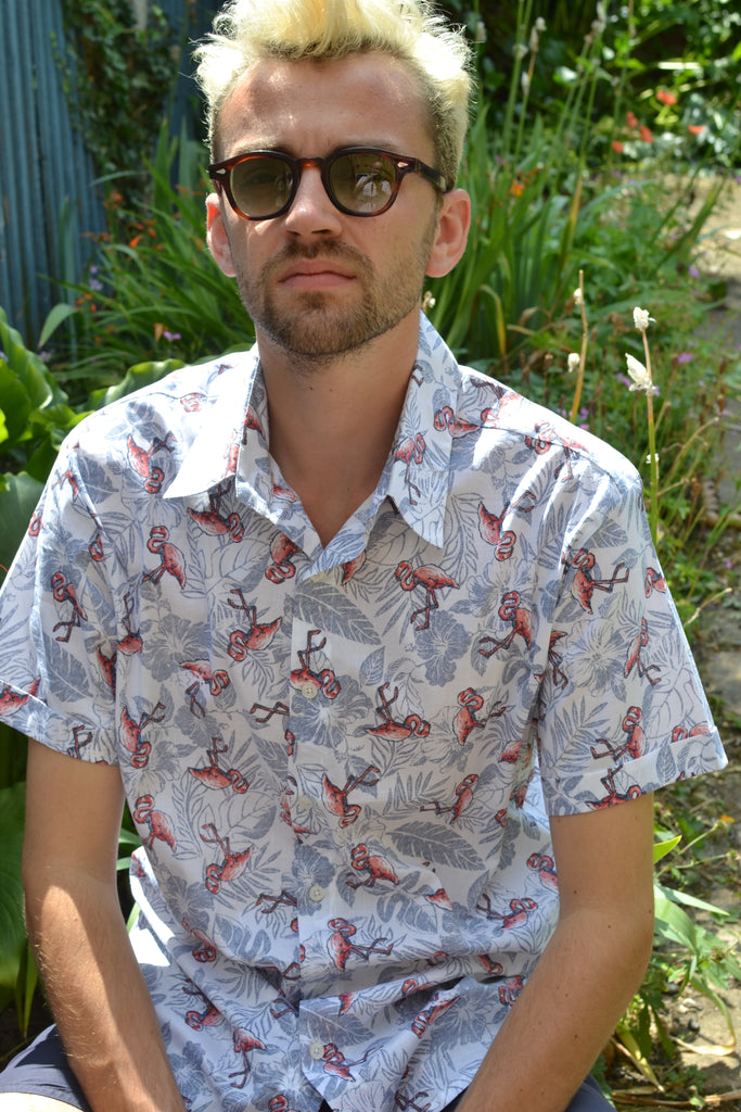 Flamingo & leaf short sleeve shirt