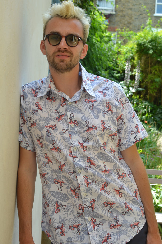 Flamingo & leaf short sleeve shirt