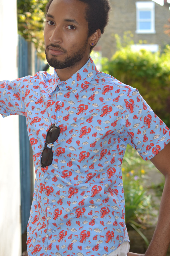 Blue lobster short sleeve shirt