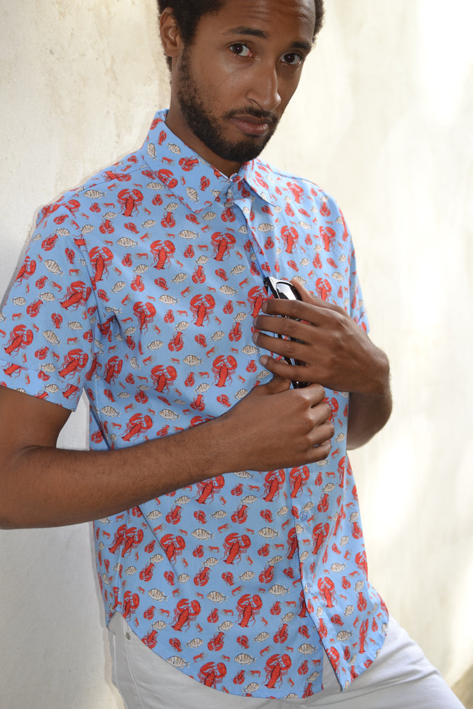 Blue lobster short sleeve shirt