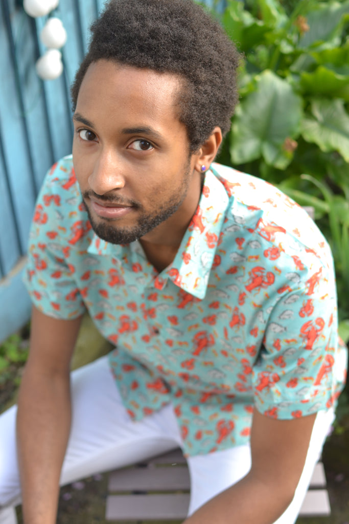 Turquoise lobster short sleeve shirt