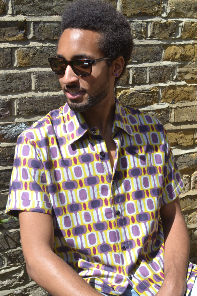 Yellow & lilac retro short sleeve shirt