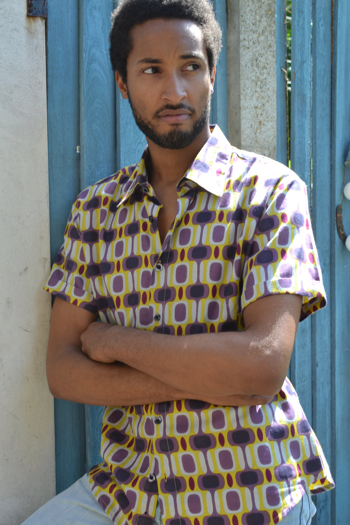 Yellow & lilac retro short sleeve shirt