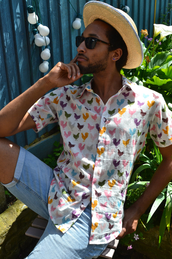 Roosters on cotton short sleeve