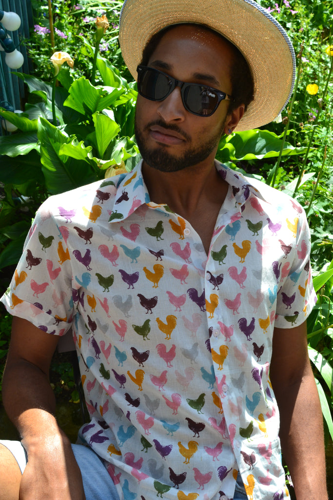 Roosters on cotton short sleeve