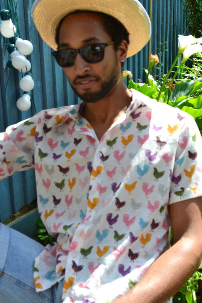 Roosters on cotton short sleeve