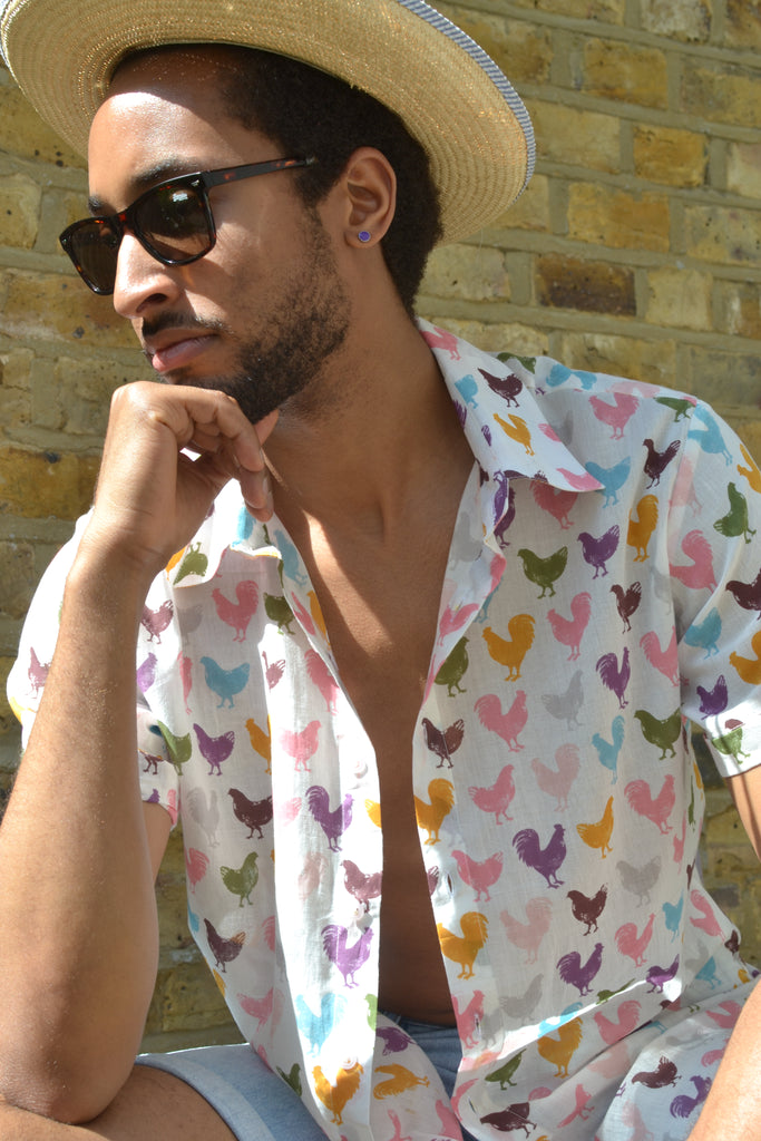 Roosters on cotton short sleeve