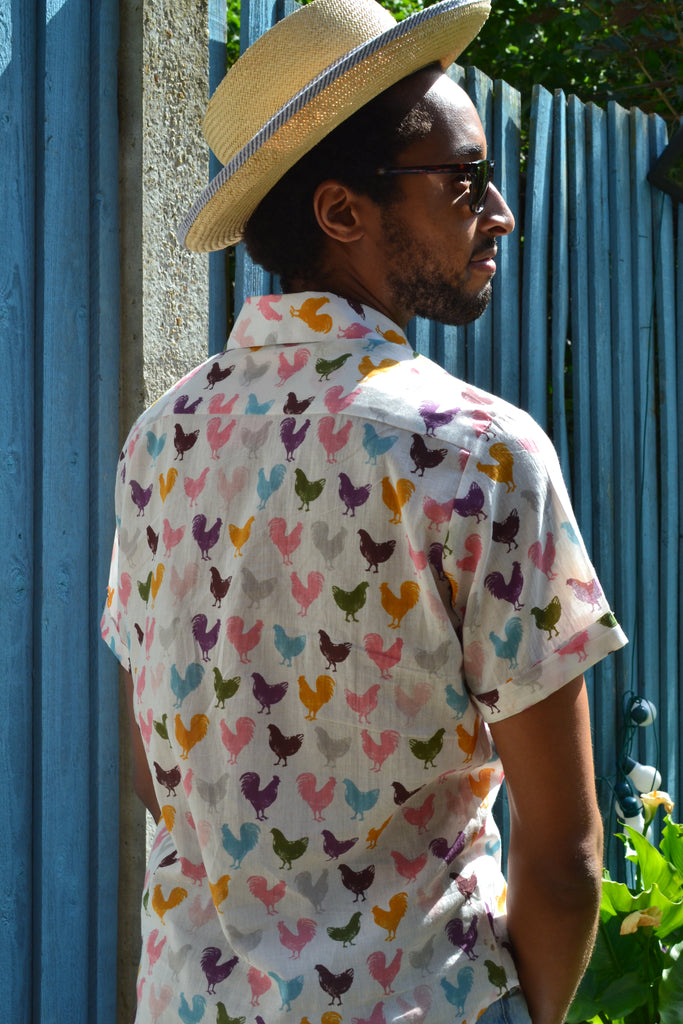 Roosters on cotton short sleeve