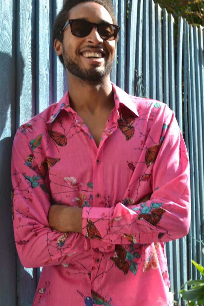 Pink cotton hummingbird long sleeves