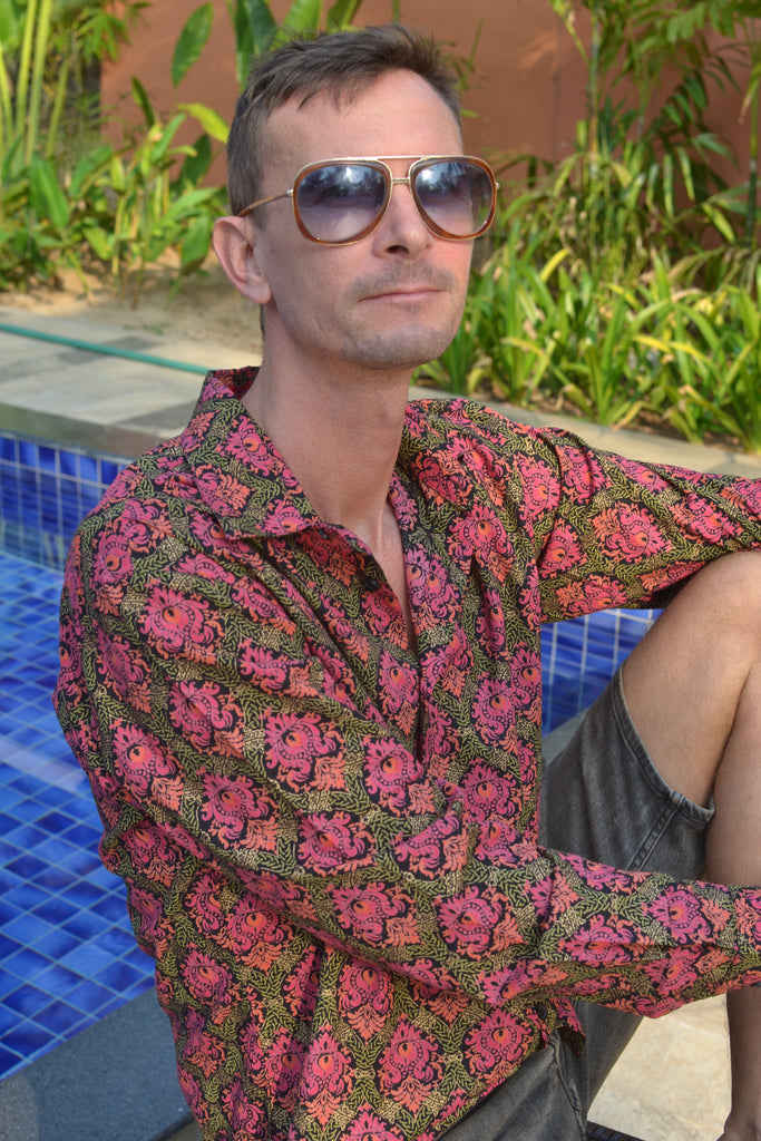 Pink & green baroque print.