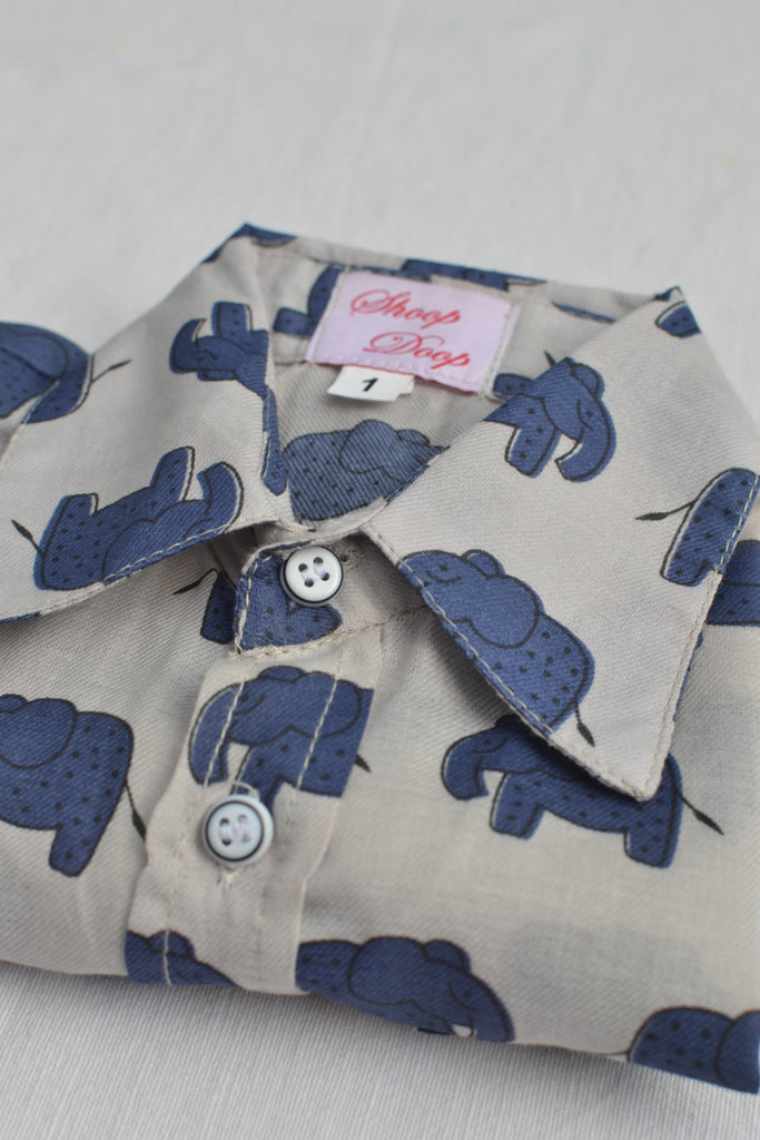 Blue elephant boys shirt.
