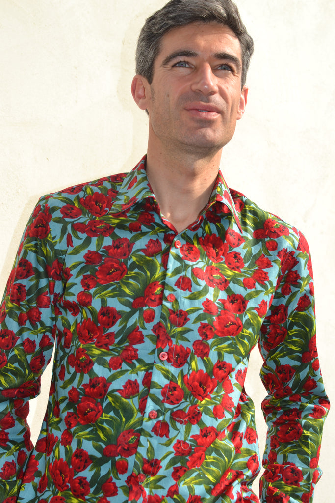 Light Blue Floral Long Sleeve Shirt