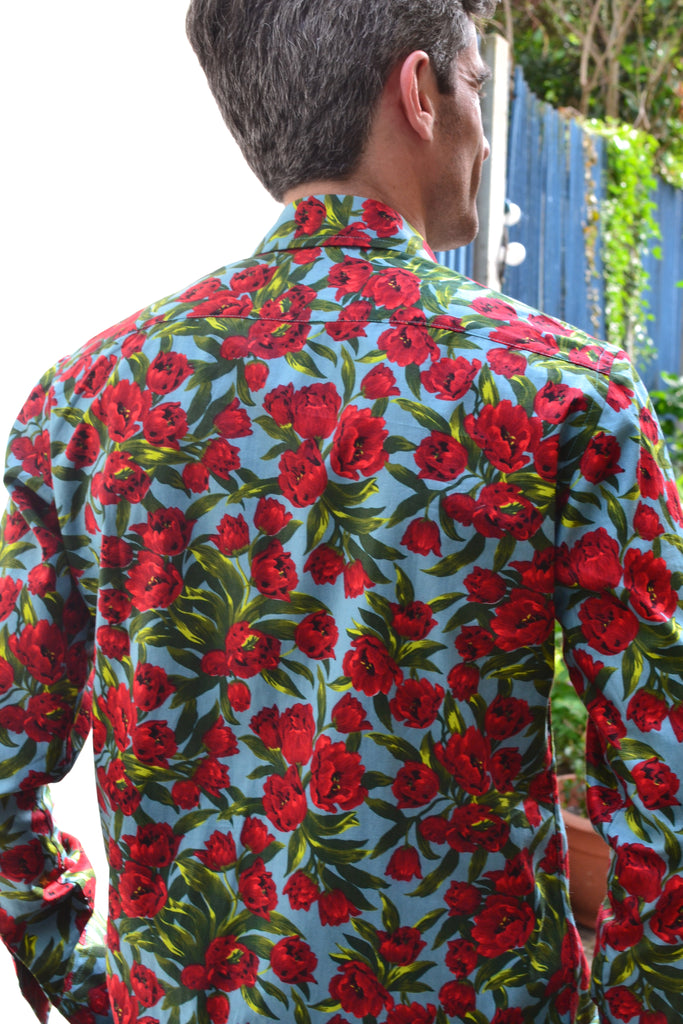 Light Blue Floral Long Sleeve Shirt