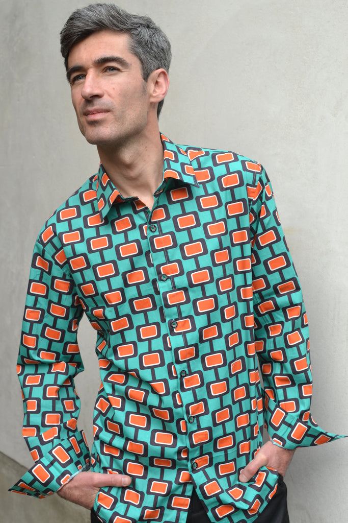 Retro 60's orange & turquoise shirt.