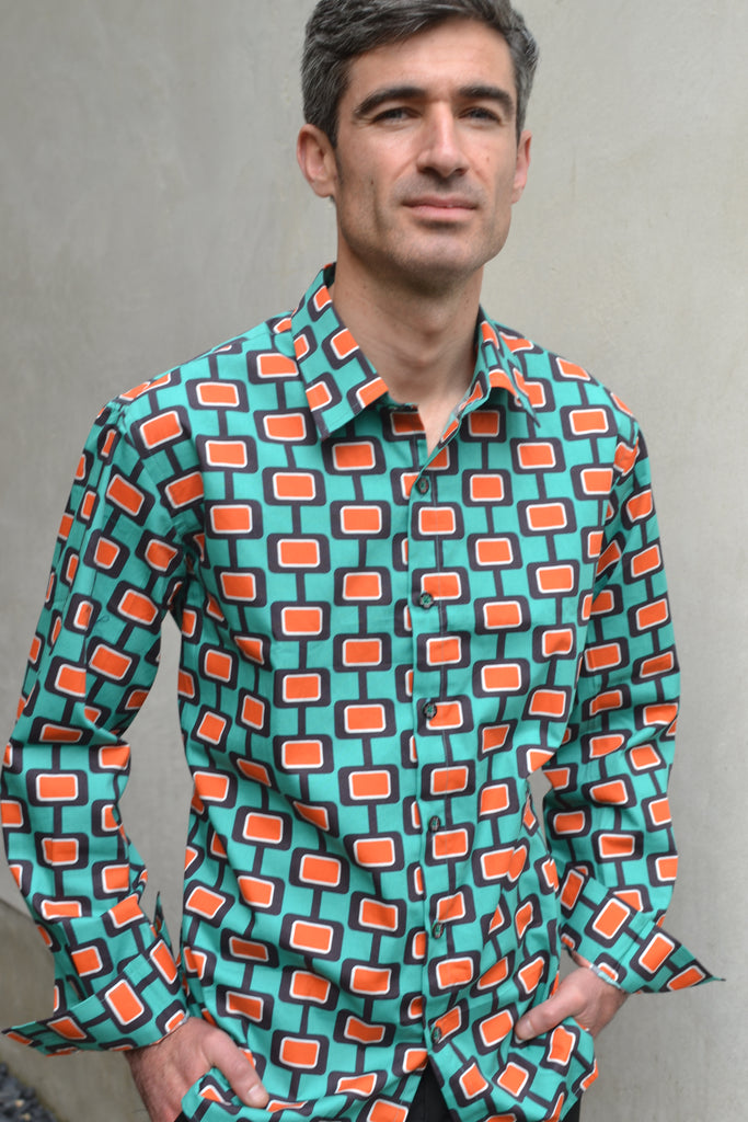 Retro 60's orange & turquoise shirt.