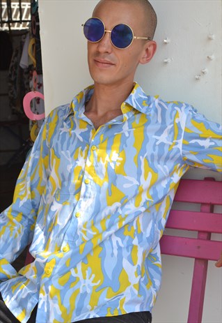 Yellow & Blue Camouflage Long Sleeve Shirt
