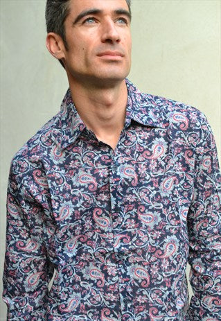 Navy & Red Paisley shirt.