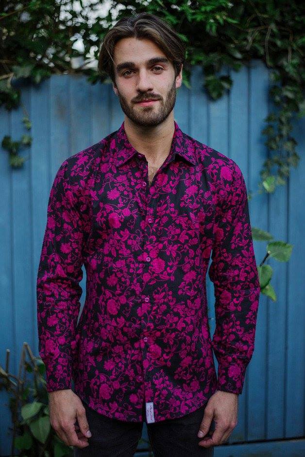 floral dress shirt Organic Stretch Cotton Multi Color Micro Print made out light cotton White Floral Print Signature Twill