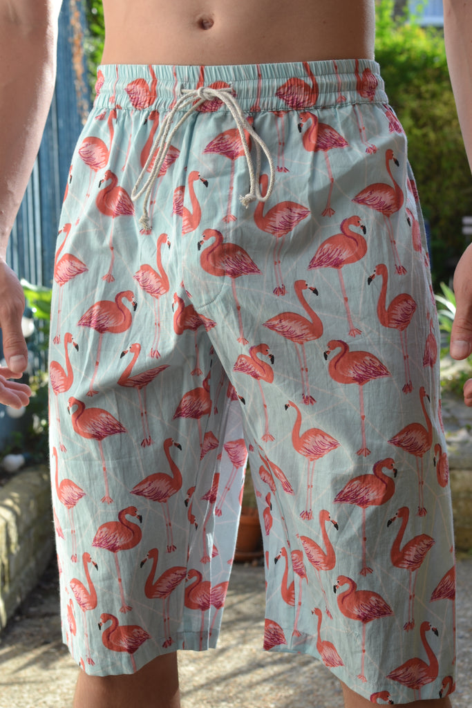 Blue Flamingo Cotton Beach Shorts