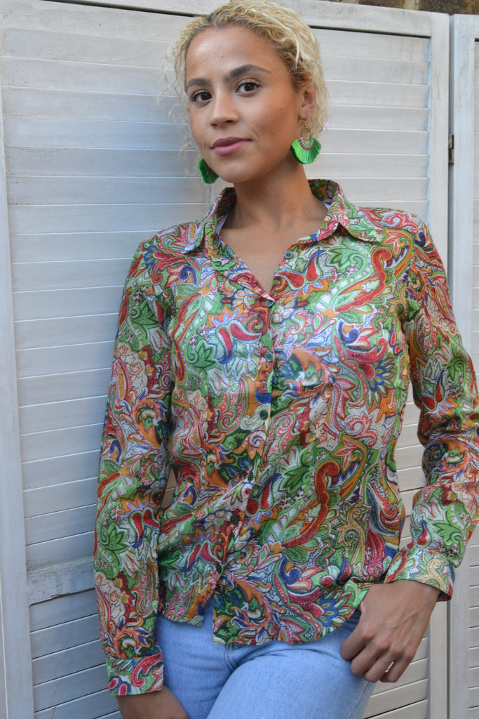 Green Cotton Voile fitted shirt.