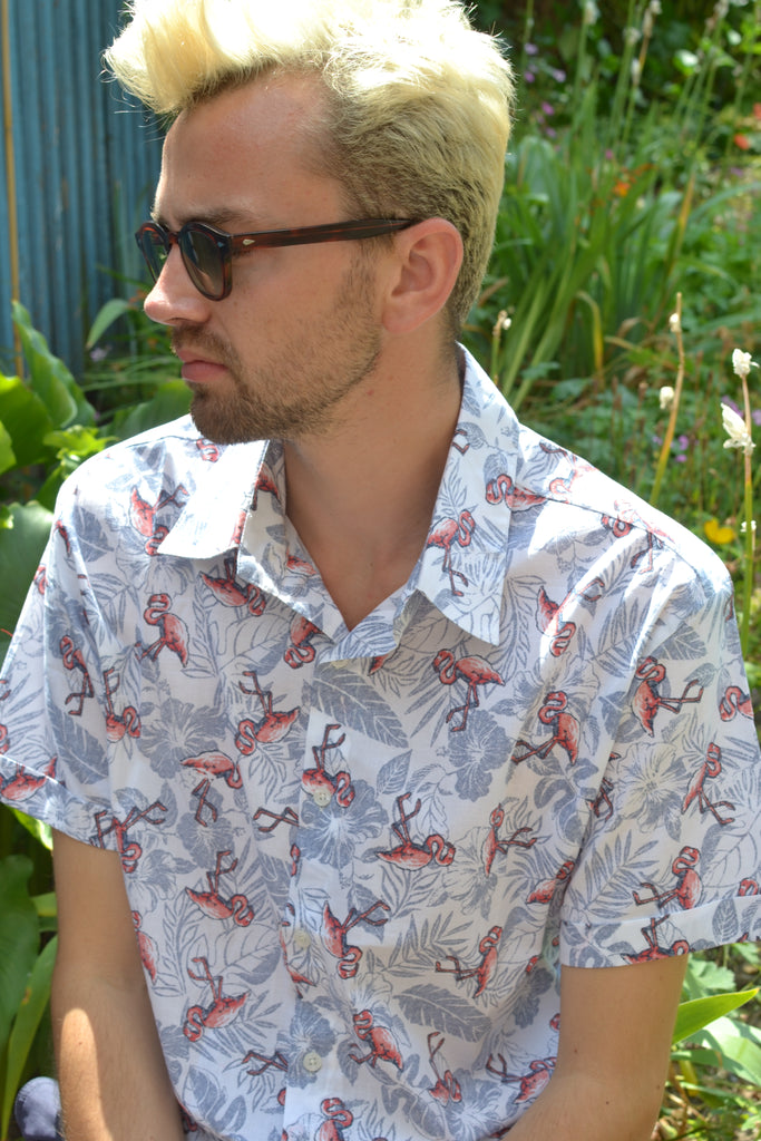 Flamingo & leaf short sleeve shirt