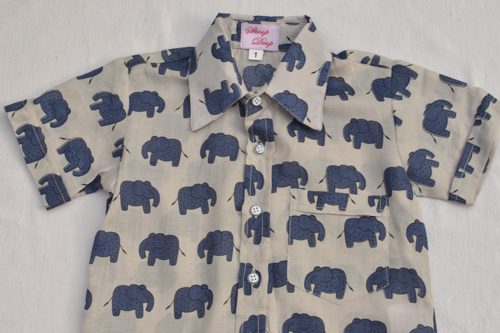 Blue elephant boys shirt.